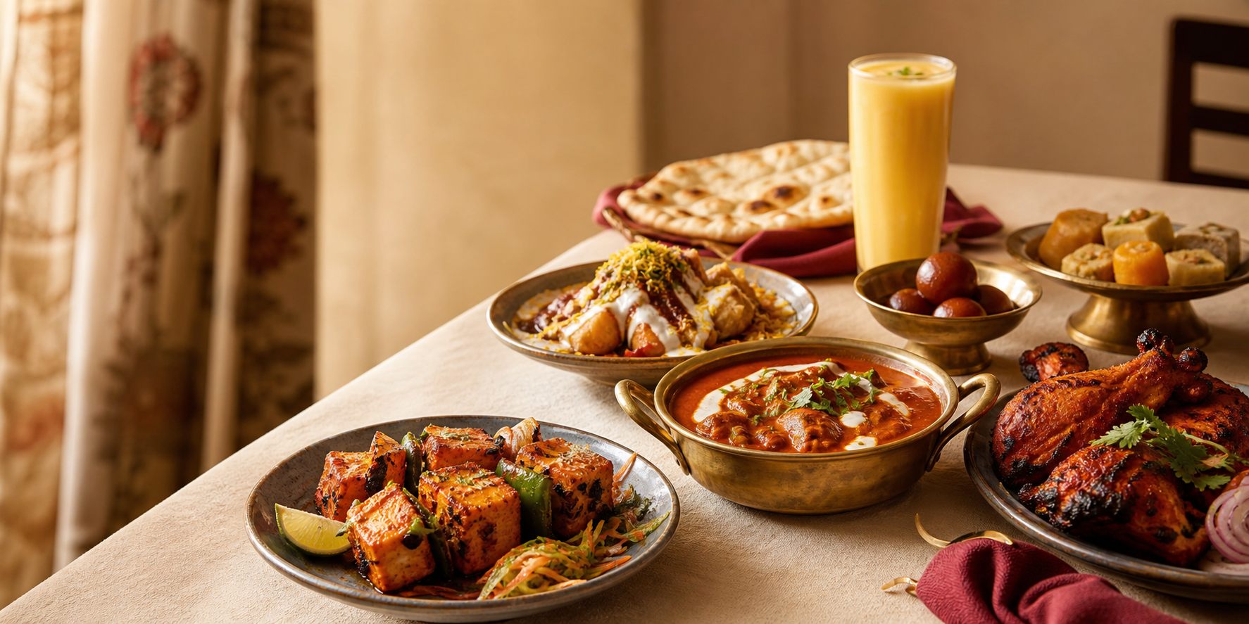 Sample website hero for Haveli Indian Restaurant with Indian dishes and sweets