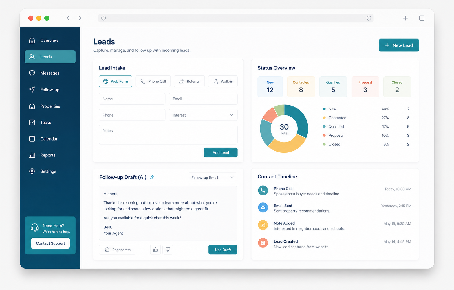 Realtor lead coordination dashboard concept
